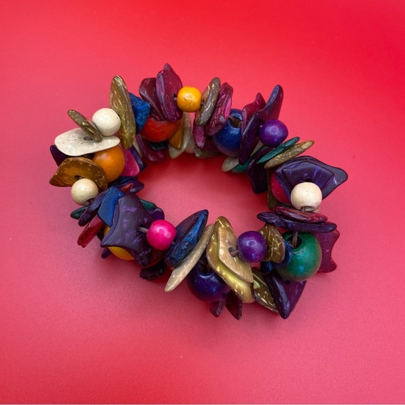 Handmade Wide 80’s Wooden Bracelet - Picture 1 of 6